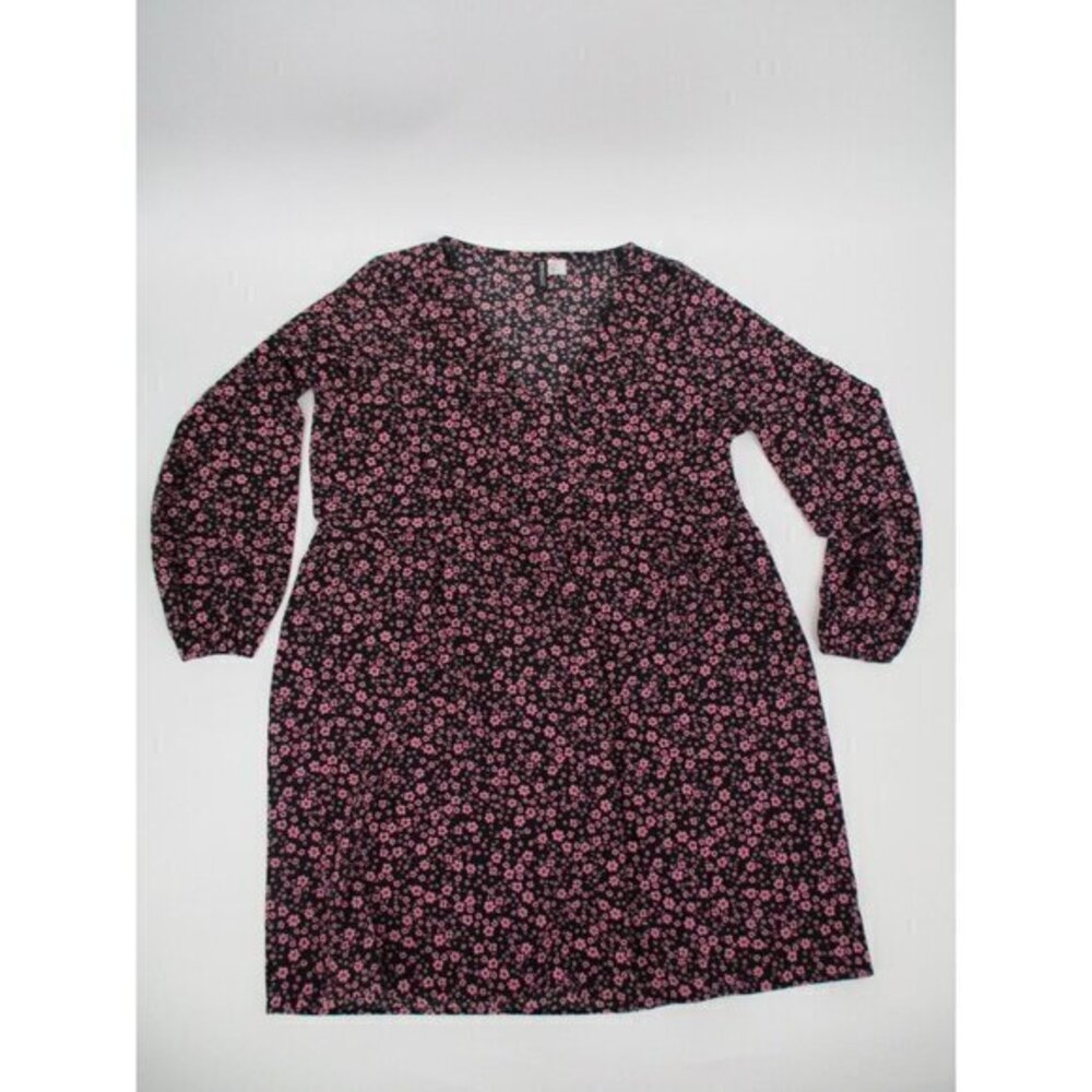 Divided Womens Dress Medium V Neck Long Sleeves Casual Floral Purple Black